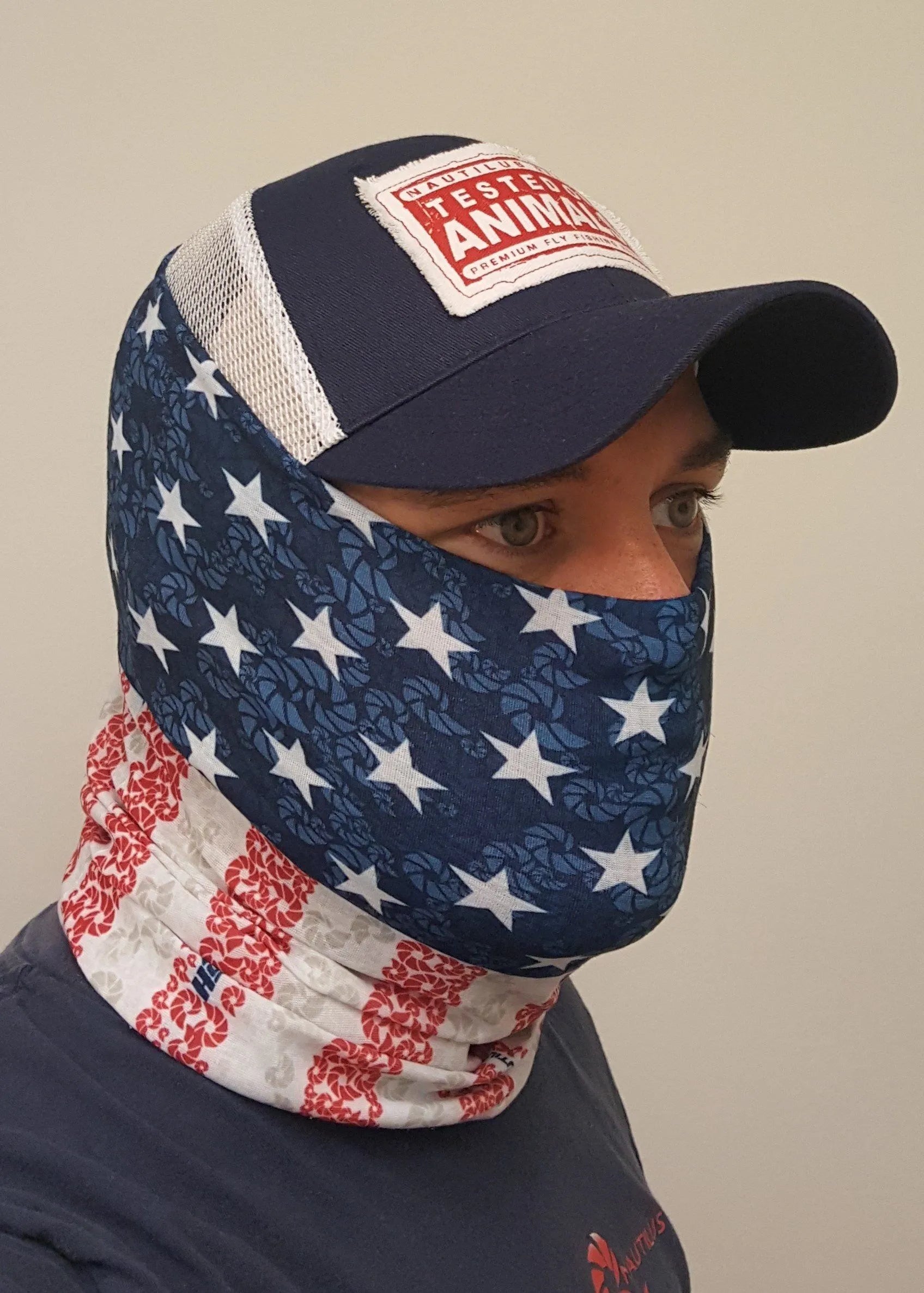 Nautilus logo Hoorag Buff Face Mask USA Flag - Catch Fly Fishing